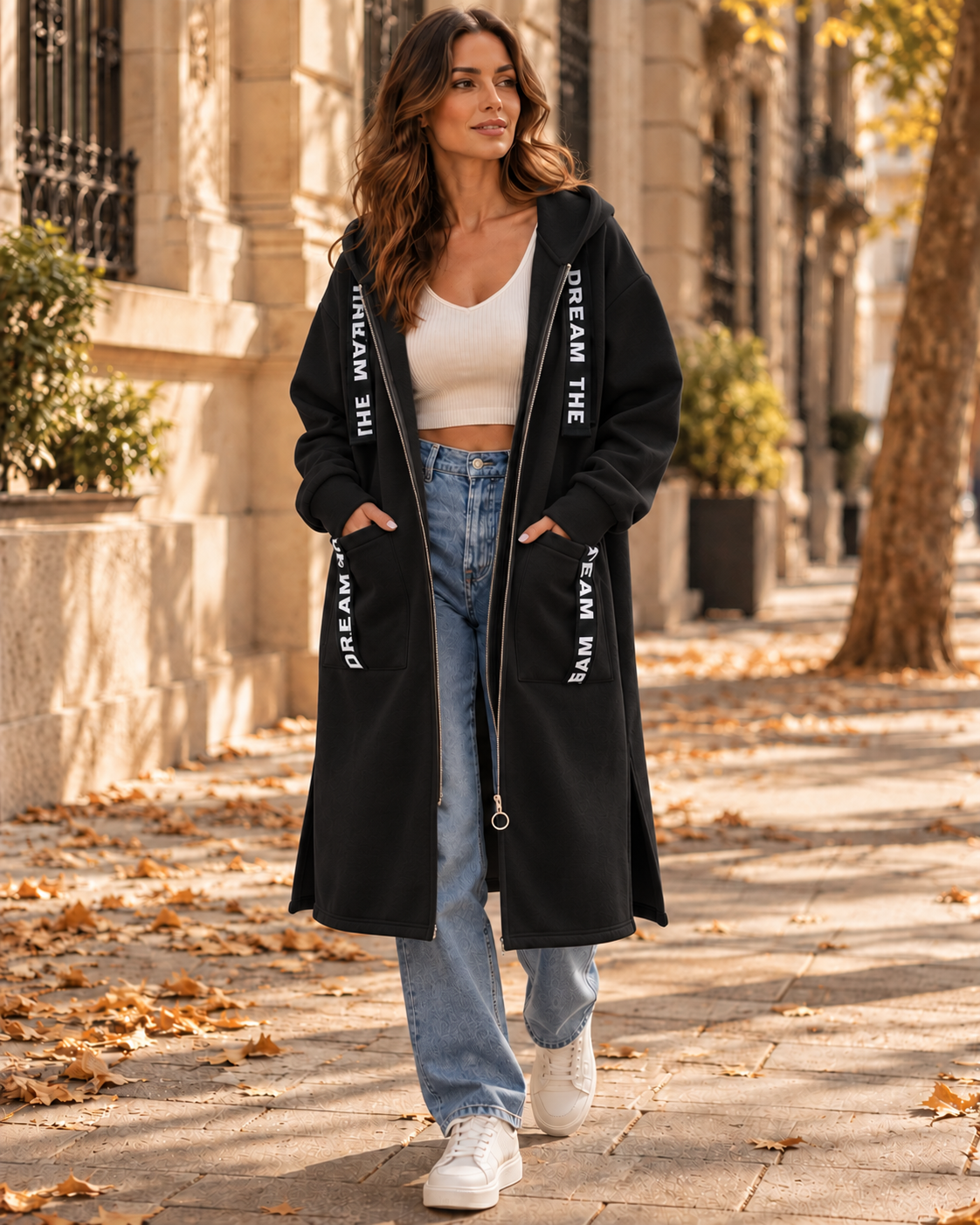 Abrigo oversize con capucha negro Alba Verona Bianca