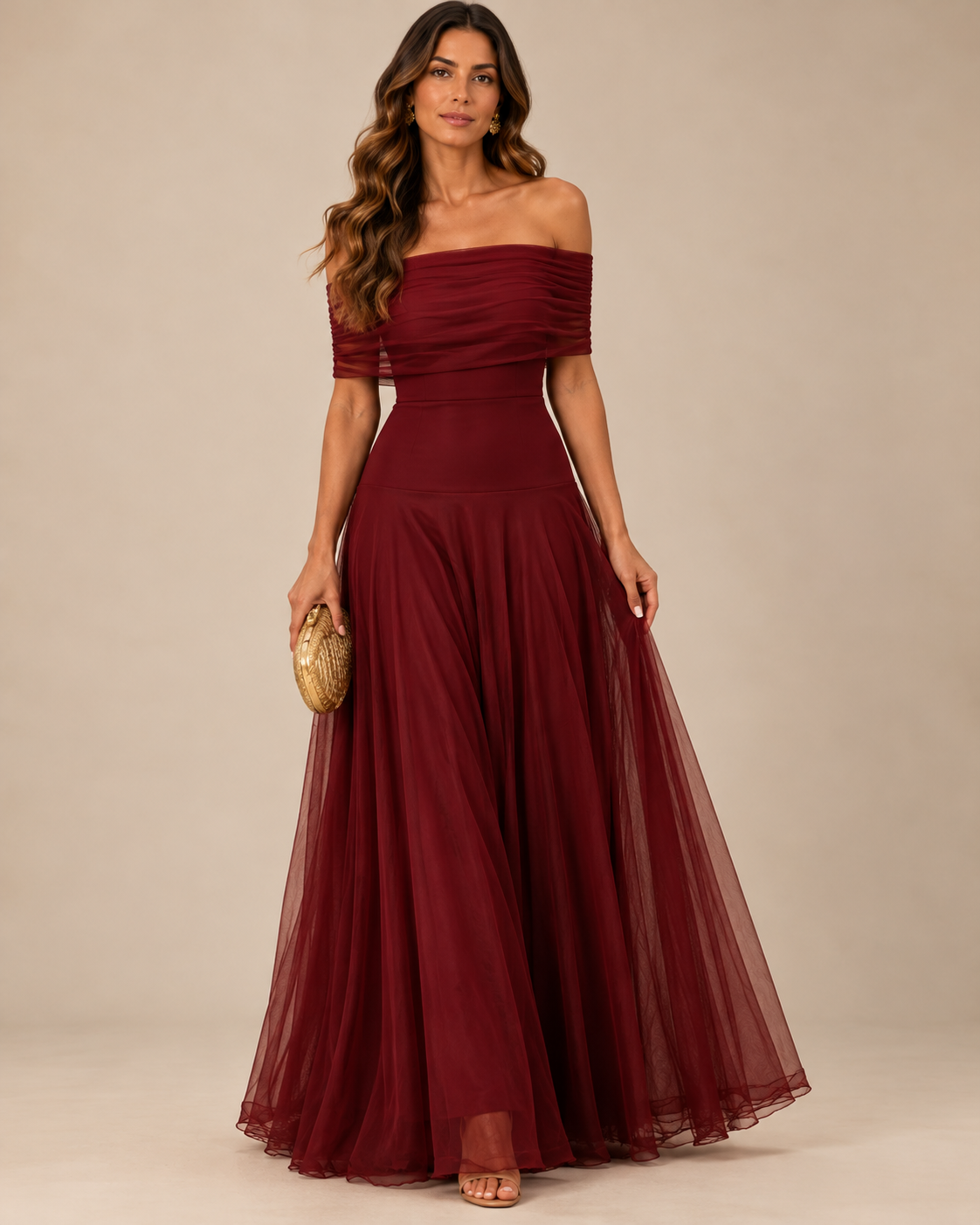 Vestido largo de tul burdeos palabra de honor Alba Verona Ottavia